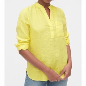 Gap 100% Linen Popover Pocket Shirt Size Medium Brilliant Yellow